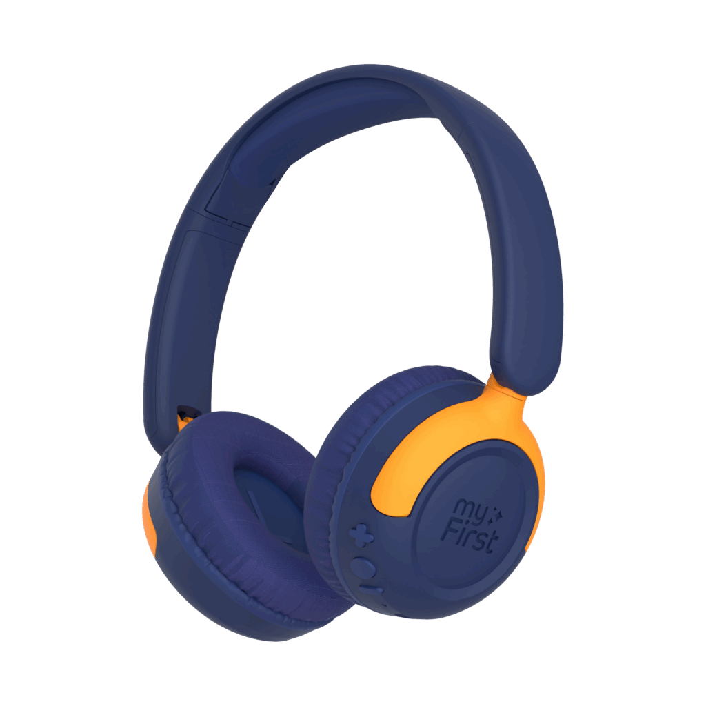 CareBuds Max on-ear headphones in blue against a white background on the myFirst Audio collection page.